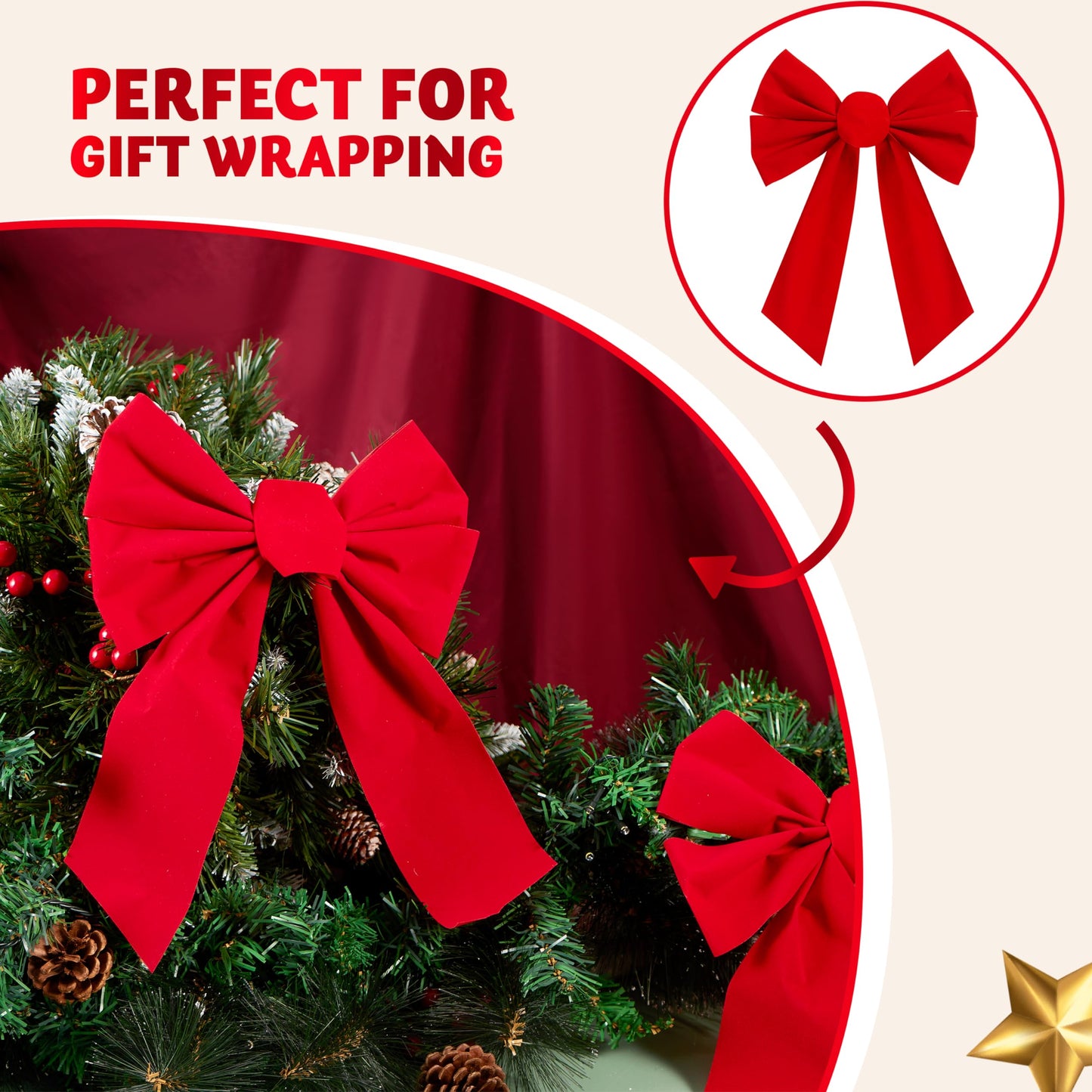 JOYIN 12 Pack Christmas Red Velvet Bows, 13" Long by 9" Wide Decorative Christmas Bows for Wreath Garland Tree Decor, Indoor Outdoor Holiday Decoration