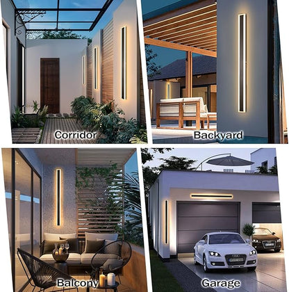39 Inch Black Outdoor Wall Light 3000K Modern Exterior Wall Sconce Long LED Linear Exterior Lights for Patio Garage Garden