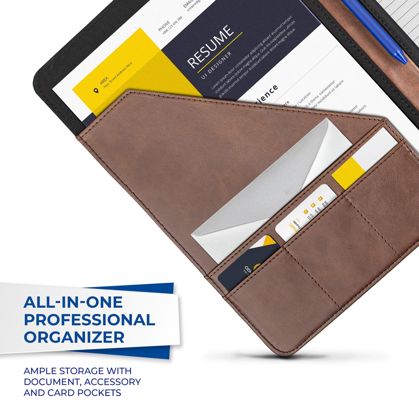 Samsill Two-Tone Padfolio Portfolio Folder, Professional Resume and Document Organizer with 8.5 x 11 Writing Pad, Business Card Pockets and Pen Holder, Faux Leather, Brown/Dark Brown