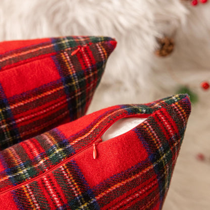 AQOTHES Christmas Plaid Throw Pillow Covers Set of 2 Scottish Tartan Winter Farmhouse Cushion Cover for Couch Sofa Bed Porch Home Holiday Decor Red 24 x 24 Inch