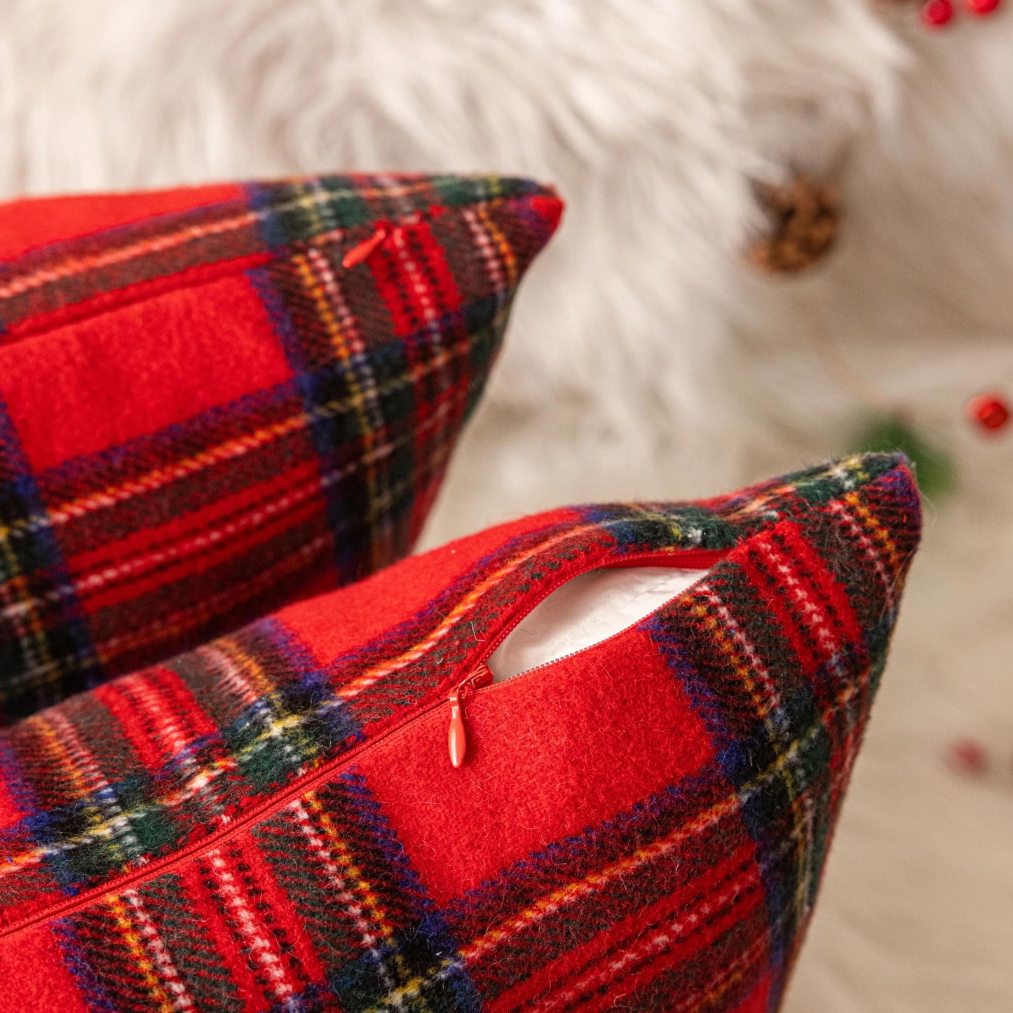 AQOTHES Christmas Plaid Throw Pillow Covers Set of 2 Scottish Tartan Winter Farmhouse Cushion Cover for Couch Sofa Bed Porch Home Holiday Decor Red 20 x 20 Inch