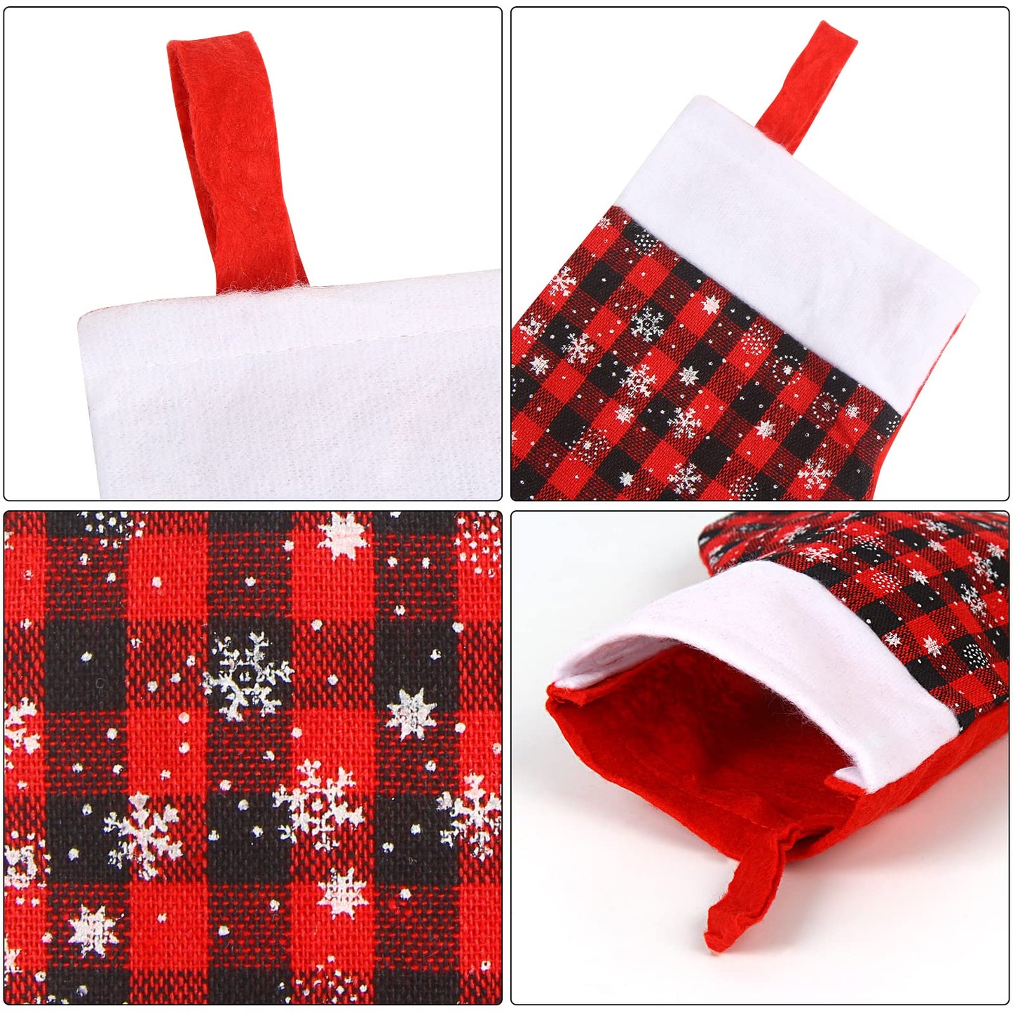 DIYASY Mini Christmas Stockings, 24 Pack Small Buffalo Plaid Stocking Snowflake Red Black Stockings Bulk for Christmas Tree Ornament Decorations Gift Holder（8Inches）