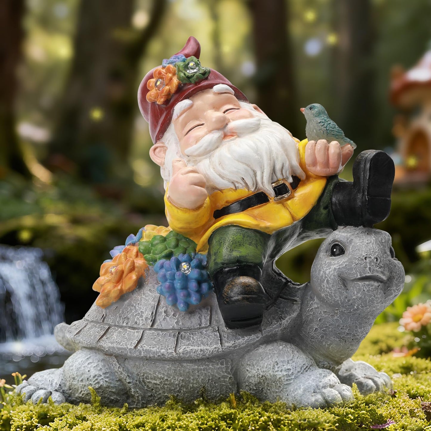 Ayadon Solar Gnome Statue Outdoor Decor,Gnome on Turtle Figurines with LED Light for for Garden Yard Balcony Lawn Christmas Housewarming for Women Mom Grandma