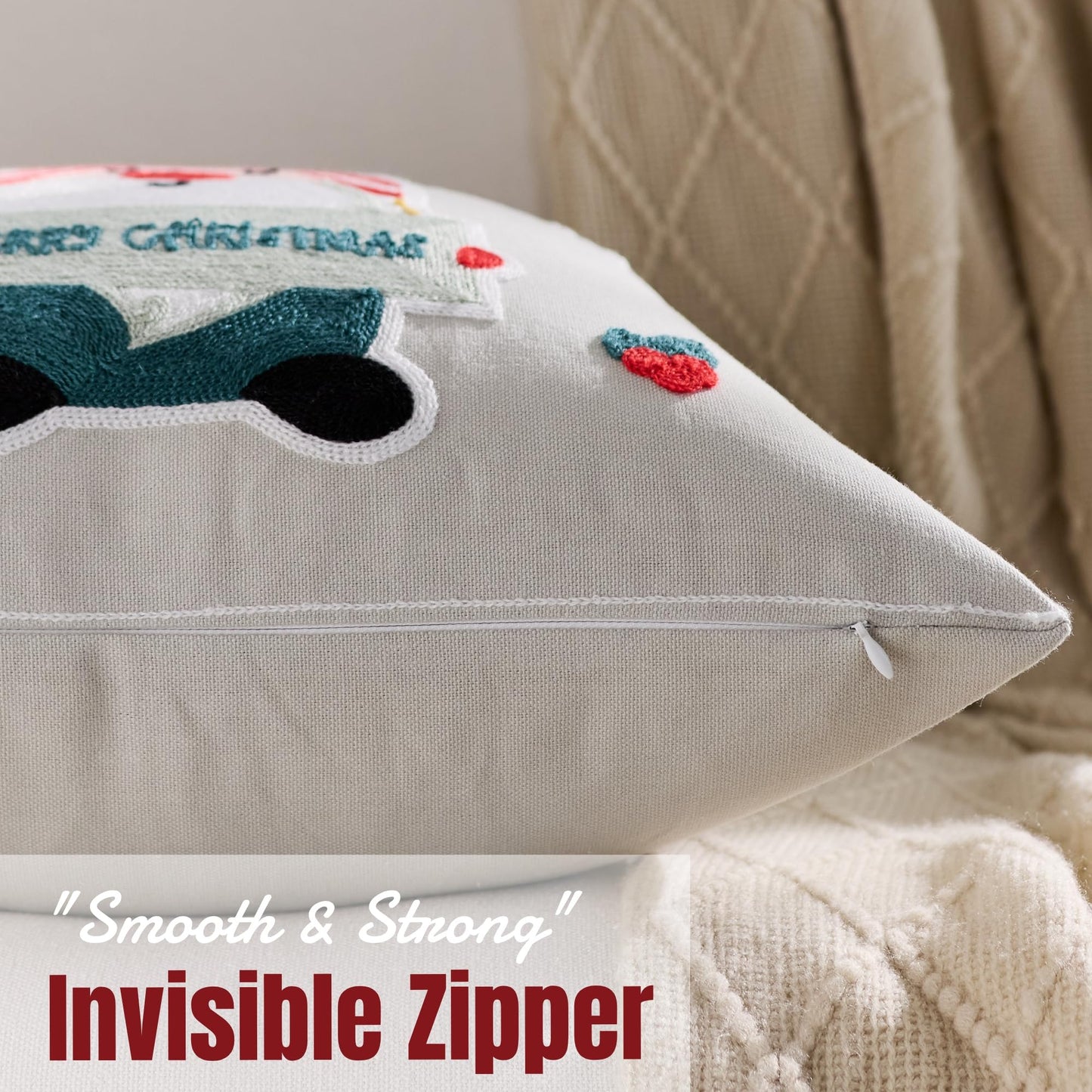 Farmhouse Christmas Pillow Covers 18x18 Set of 2, Xmas Embroidered Throw Cushion Cases with Festive Patterns for Rustic Home Holiday Decor (Gnome Christmas, 18" x 18" (Pack of 2))