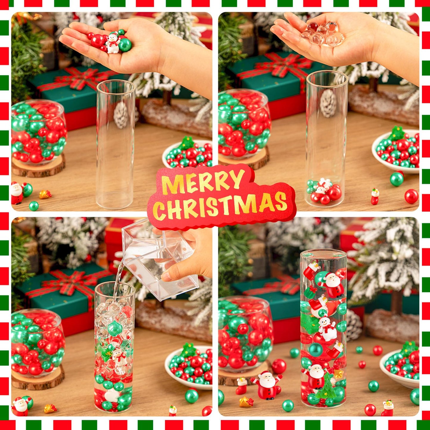 ZHWKMYP 100Pcs Christmas Vase Filler, Red and Green Christmas Beads Vase Filler Floating for Centerpieces Decorations