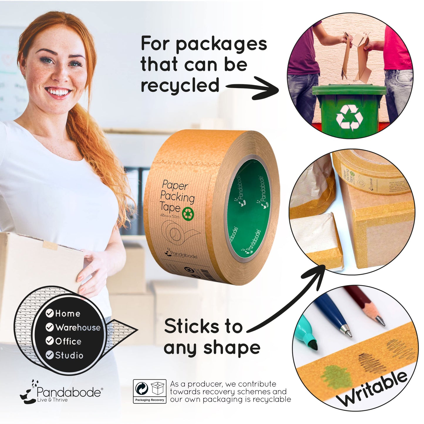 Kraft Paper Packing Tape 48mm x 50m | 6 Pack | Brown Paper Tape for Strong Parcel Packaging | Recyclable & Eco Friendly (6)