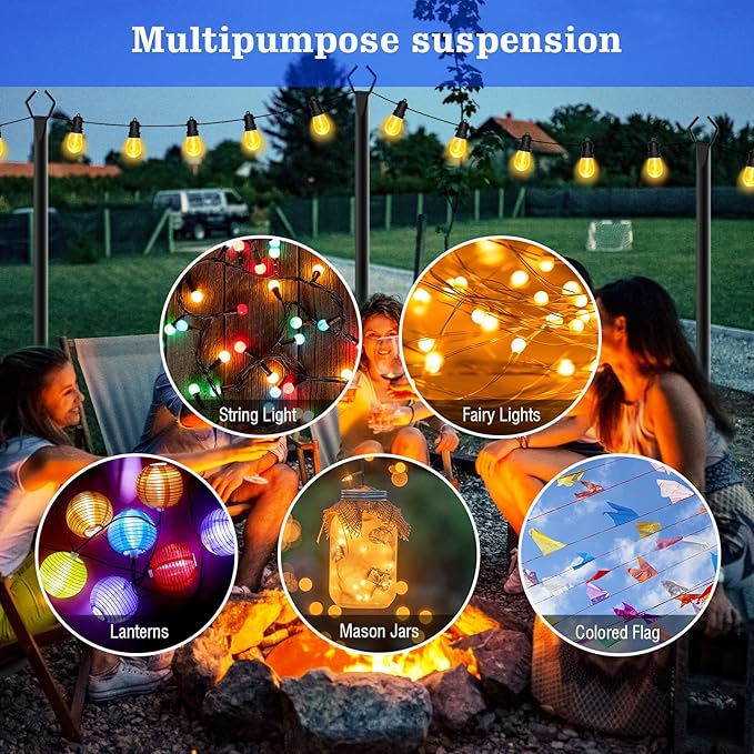 SINLEY 4 Pack String Light Poles,10 Ft Metal Poles with Fork for Outdoor String Lights,Outdoor Light Poles with Fork,Poles/Post/Stand for Outside,Patio,Deck,Backyard,Garden Wedding,Party (4 Pack)