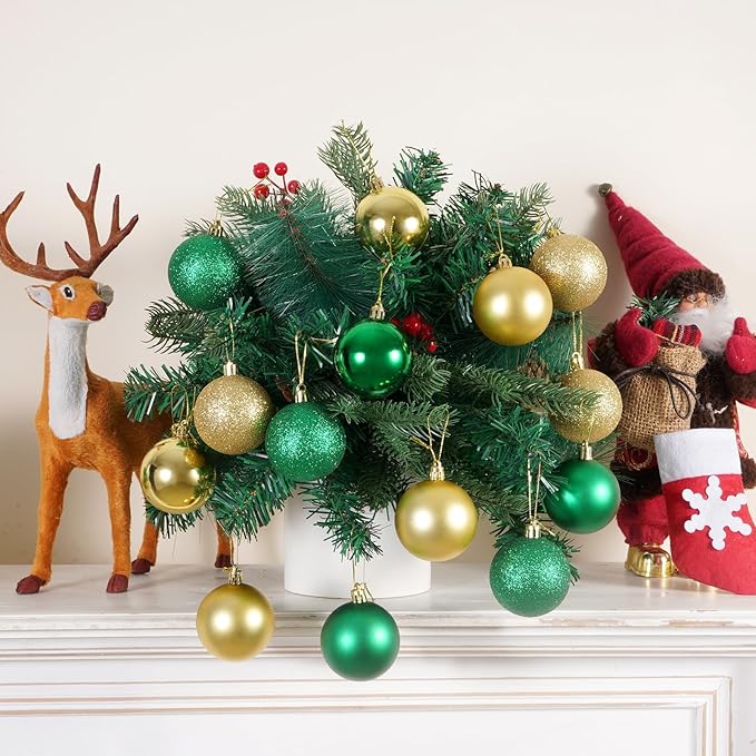 30ct Halloween Ball Ornaments, Shatterproof Halloween Tree Decorations, Perfect Hanging Ball for Indoor/Outdoor Holiday Party Decor (Green, Gold, 2.36'')