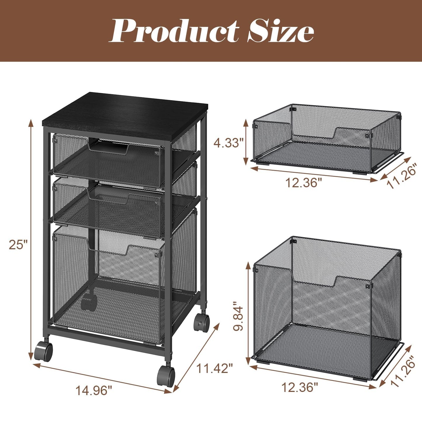 Sbanmao Rolling Storage Cart with 2L+1S Drawers, Metal Utility Cart on Wheels with Wooden Top, Craft Art Storage Organizer Cart for Classroom, Office, Home