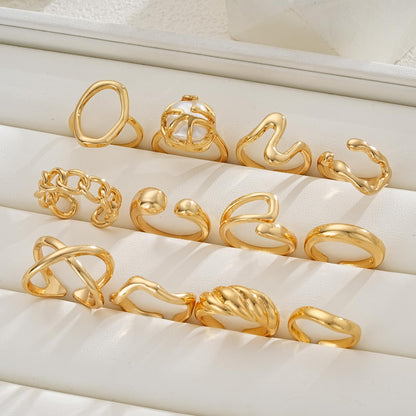 FAXHION 12PCS Gold Stackable Rings Set for Women, 18K Gold Plated Open Stacking Knuckle Ring, Adjustable Chunky Signet Band Statement Ring for Gift