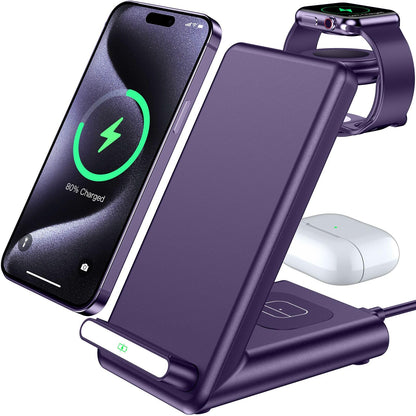 Wireless Charging Station,3 in 1 Charging Stand Made for Apple Watch Ultra 11 10 9 8 7 6 SE 5 4 3,Fast Wireless Charger Made for iPhone 17/Air/16/15/14/13/12,for AirPods Pro(with Adapter) (Black)