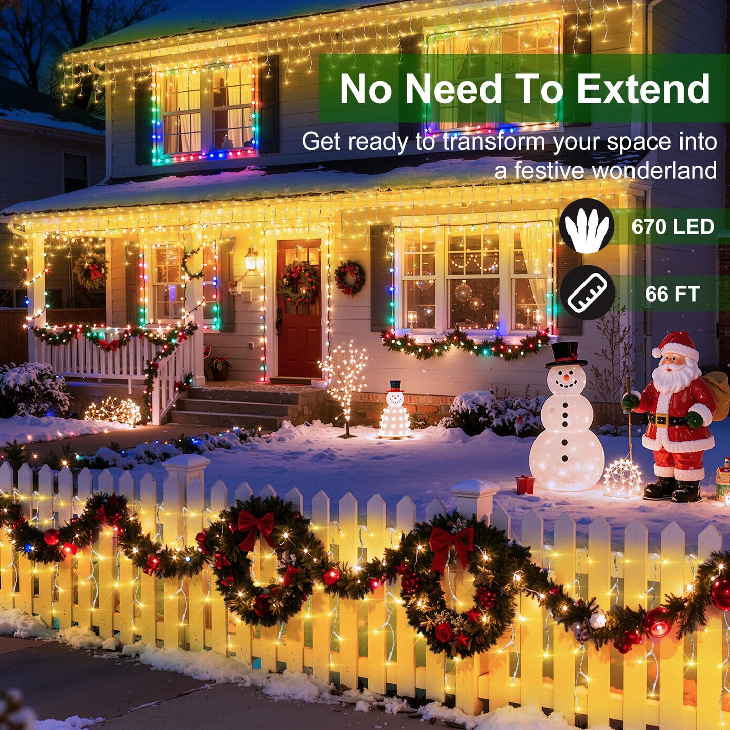 670 LED Christmas Lights with 148 Drops, 66ft 12 Modes Hanging ice String Lights with Timer & Dimmable & Waterproof, Plug-in Fairy Lights for Tree Holiday Wedding Party Christmas Decor Warm White