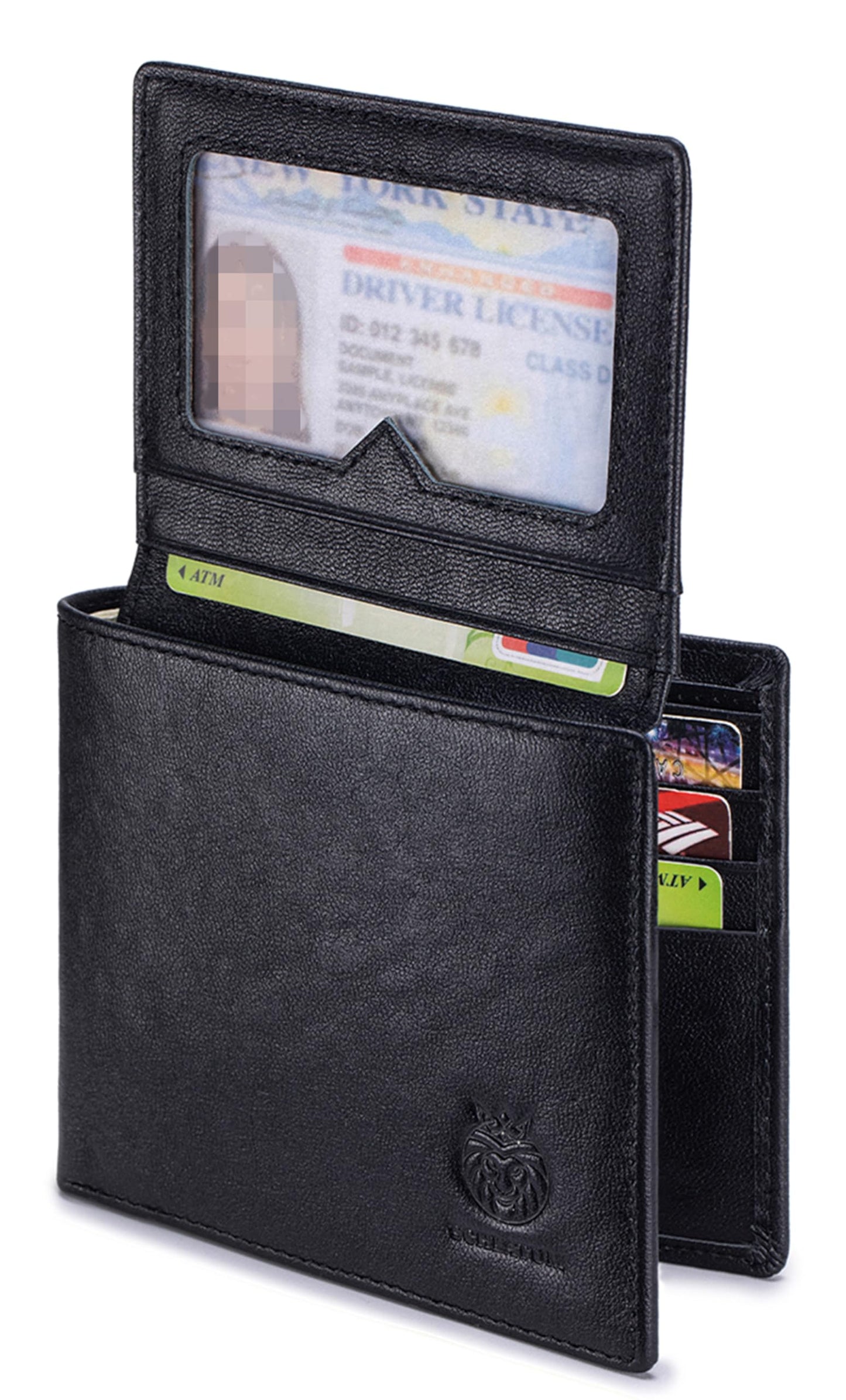 Golnestyn RFID Blocking Leather Wallets for Men, Men's Top Grain Leather Bifold Wallet with 9 Card Slots, 2 ID Windows, Slim Non Bulky Durable Wallet for Travel & Business Gift (Black)