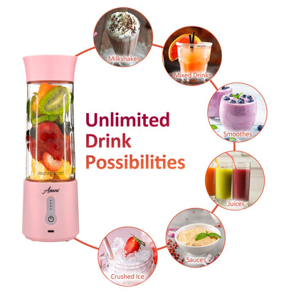 Asani Portable Mini Blender for Shakes and Smoothies, USB Rechargeable, Pink