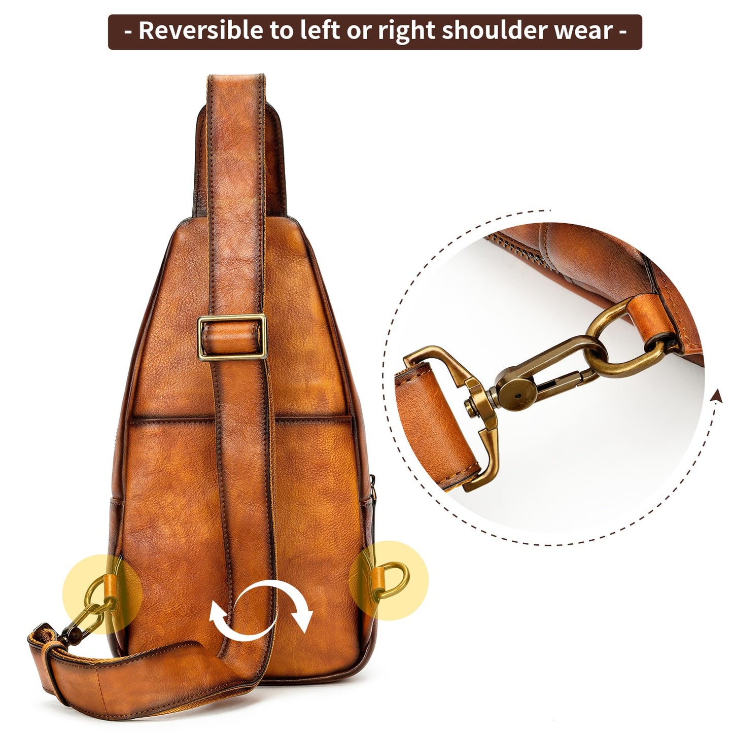 NIUCUNZH Genuine Leather Crossbody Sling Bag Handmade Classic Vintage Shoulder purse daypack Backpack Brown