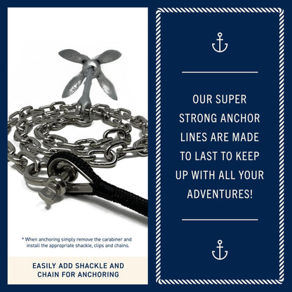 RainierSupplyCo Boat Anchor Rope - Double Braided Marine Rope Anchor Line - 50ft Nylon Boating Line with 316 Stainless Steel Thimble and Heavy Duty Marine Grade