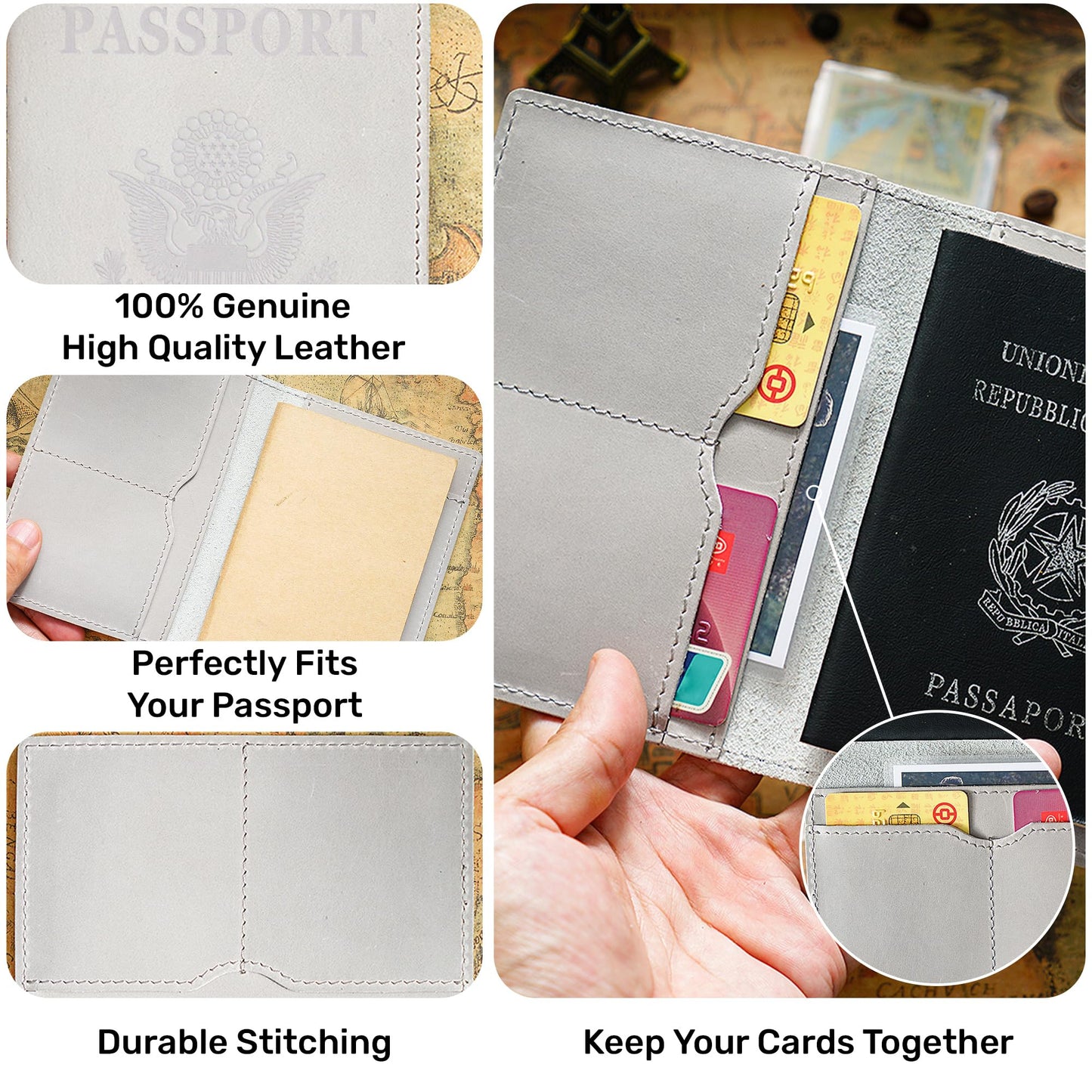 HIFA Leather Passport Holder, Handmade Passport Cover with Card and Ticket Slot - Genuine Leather, Elegant Design, Easy Access - Passport Case, Passport Wallet, Passport Holder