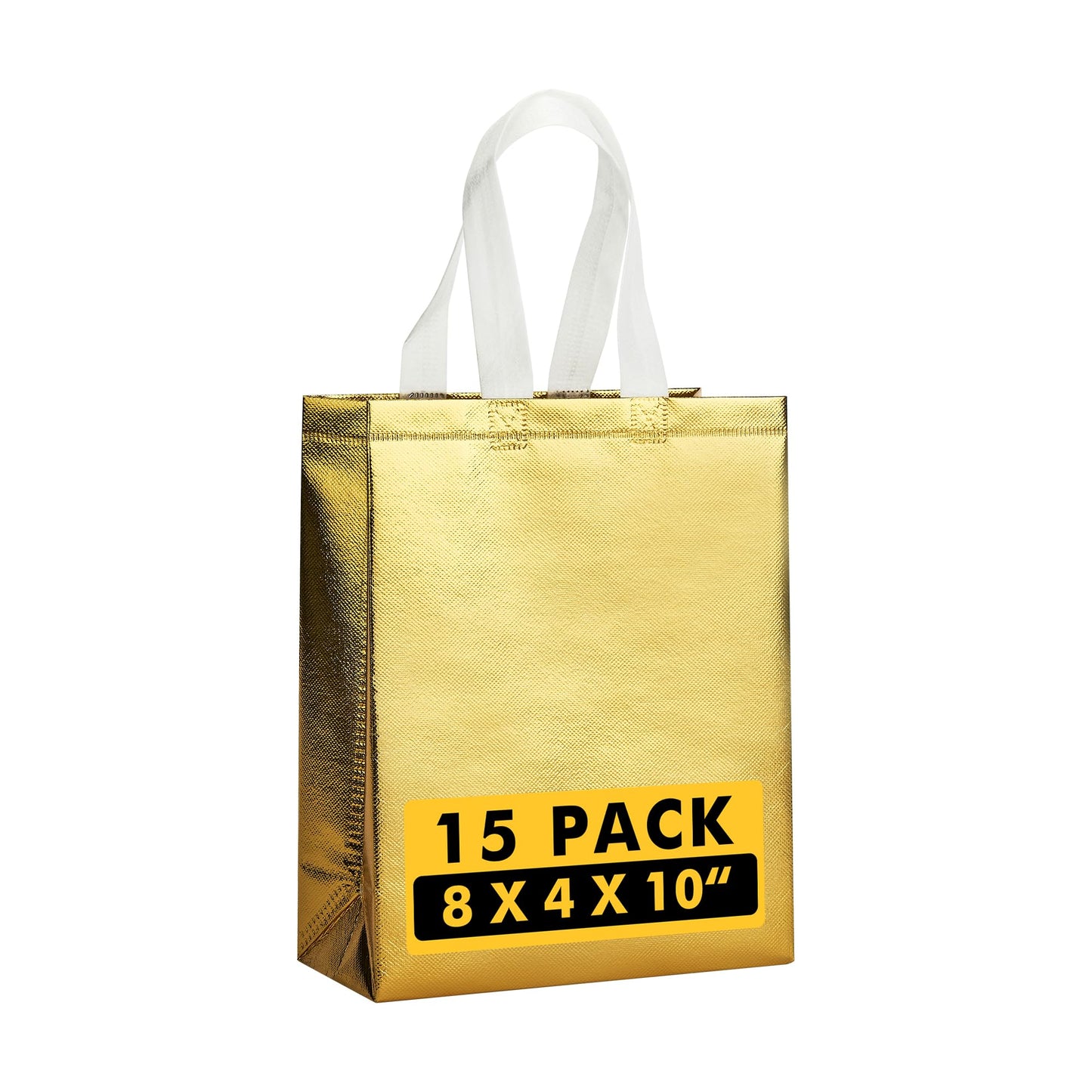 RACETOP Medium Gold Gift Bags with Handles – Set of 15 Reusable 100g Gold Party Favor Bags - Ideal for Birthday, Wedding, Bachelorette, Holiday Goodie Bags – 8x4x10 Inches, Upgraded