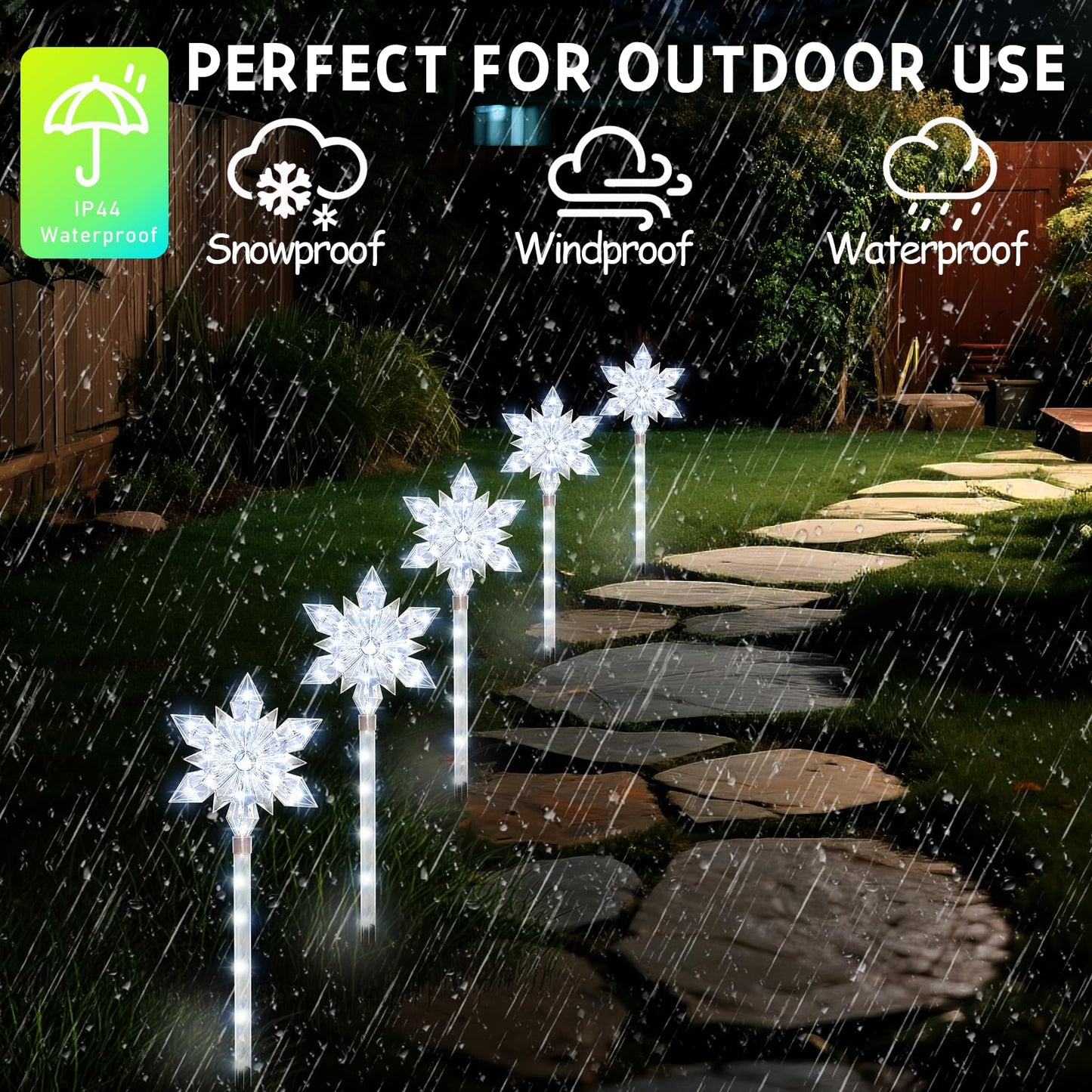 VOGVOG Snowflake Solar Christmas Pathway Lights, Set of 5 LED Outdoor Stake Lights, Waterproof Christmas Decorations for Garden, Yard, Lawn, Walkway, Patio Decor (Cold, 5pcs)