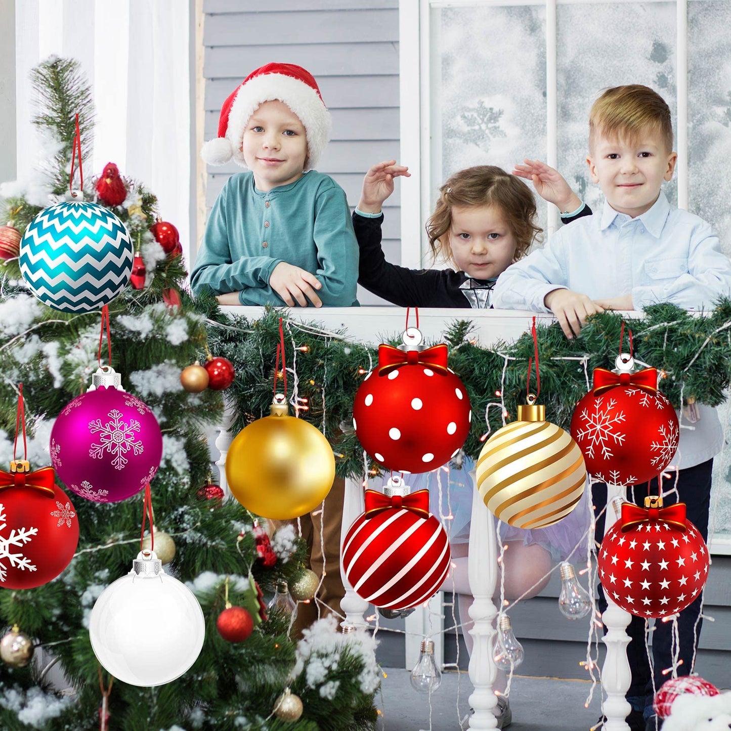 Rtteri 30 Pcs Large Christmas Ball Shape Ornaments for Outdoor 4.9 Inch Double Sided Plastic Christmas Hanging Ornaments Balls for Xmas Tree Indoor Outdoor House Porch Yard Supplies
