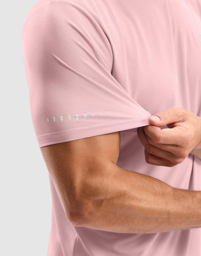 Men's Workout Breathable T-Shirts Dry Fit UPF 50+ Sun Shirts Quick Dry Cooling Tee for Athletic, Running, Hiking (Light Pink, 4XL)