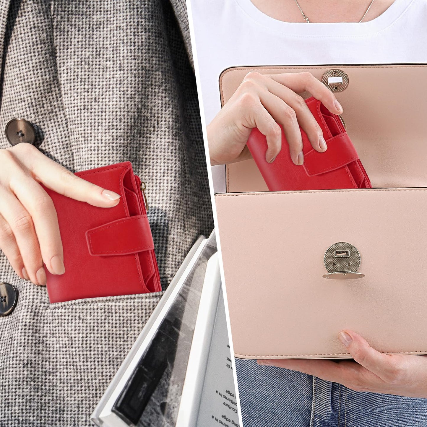Airkit Small Wallet Women RFID Blocking PU Leather Bifold Compact Card Holder Wallet for Women with Zipper Coin Pocket 4 ID Window