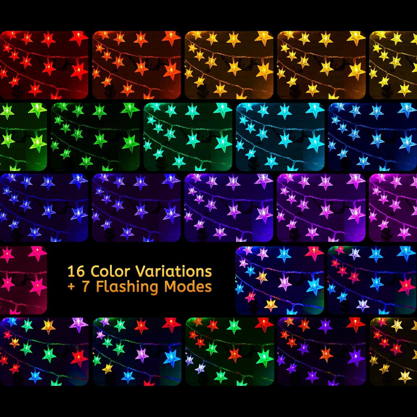 Minetom Star String Lights Battery Operated - 17 ft 50 LED Color Changing Star Fairy Light with Remote and Timer, 16 Single Colors and 7 Modes Starry Lights for Bedroom Dorm Tent Bed Patio Christmas