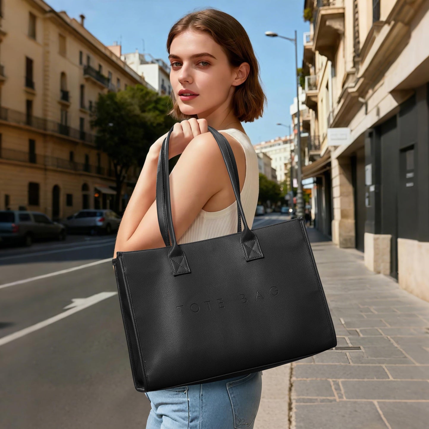KALIDI Oversize Pu Leather Tote Bag Women Weekender Bag Shopper Handbags Purses with Top Handle