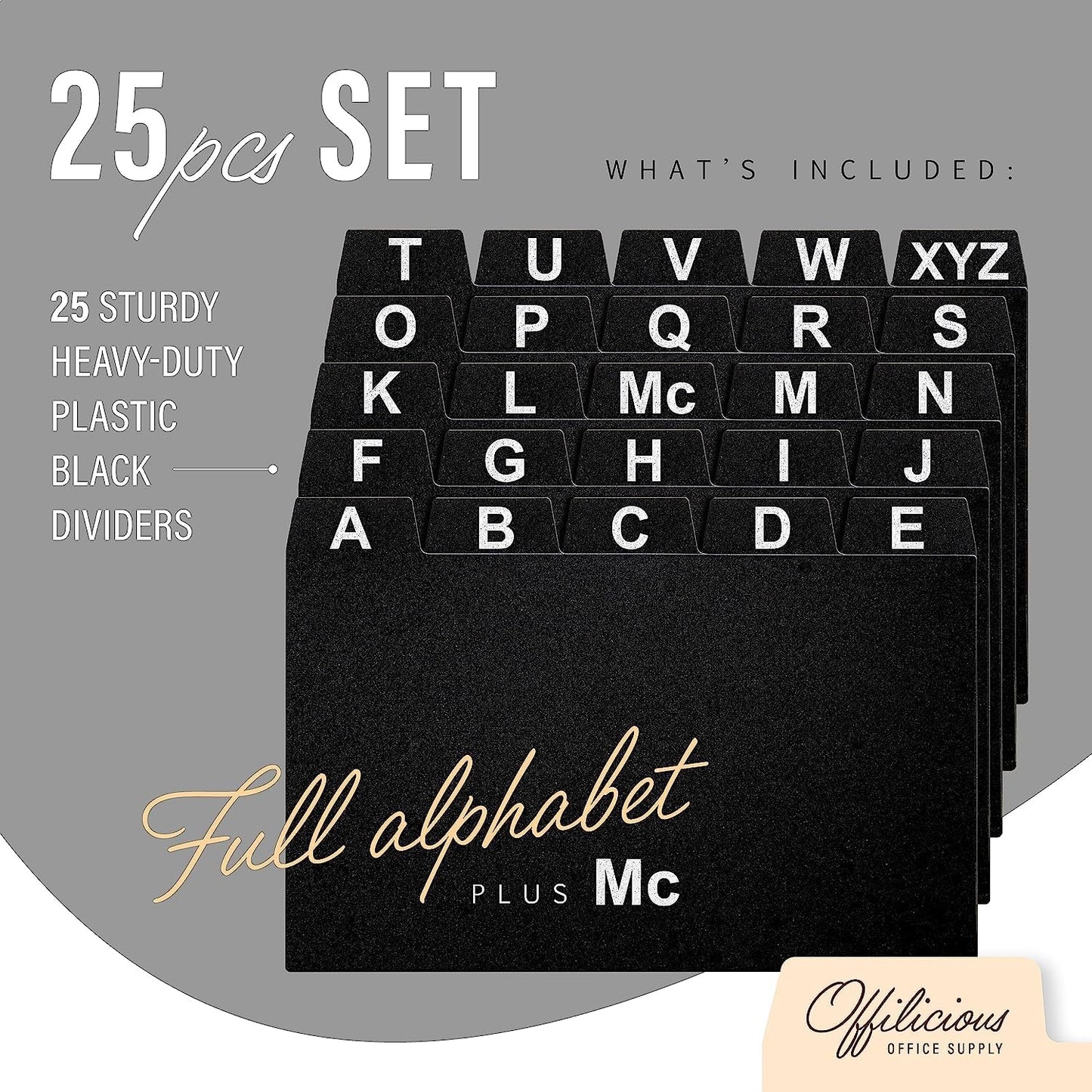 OFFILICIOUS 4x6 Index Card Holder Dividers - 25 Plastic Black Index Card Dividers with Alphabet Tabs - Index Card Organizer, Index Cards, Index Card File Box, Trading Card Dividers, 5 Tab Dividers