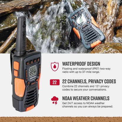 Cobra ACXT1037R FLT Floating Walkie Talkie - Waterproof, Rechargeable, Long Range up to 37-Mile Two Way Radio with NOAA Weather Alert & VOX, (1 Pack)