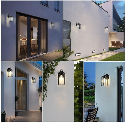 Outdoor Wall Light, Exterior Lighting Fixture Wall Sconce, Black Porch Light Fixture with Clear Beveled Glass, Outdoor Wall Lantern Waterproof Anti-Rust E26 Socket for Front Door, Entryway
