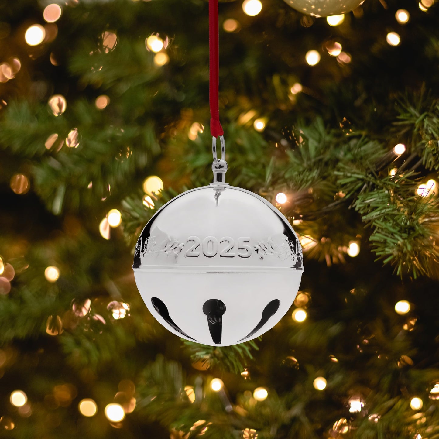 Wallace 2025 Silver-Plated Sleigh Bell Ornament 55th Edition - Cardinals and Poinsettias Holiday Collectible - Handcrafted Annual Christmas Bell with Gift Box