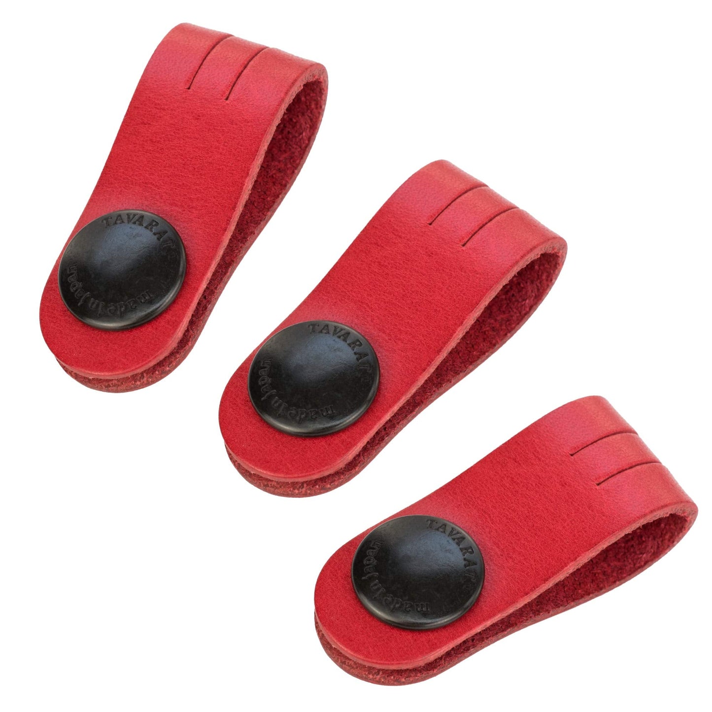 TAVARAT Cord Organizer, Long size, Cable Organizer, Charger Organizer, made in Japan, Genuine Leather, Cable Straps, (Long size, Red, set of 3)