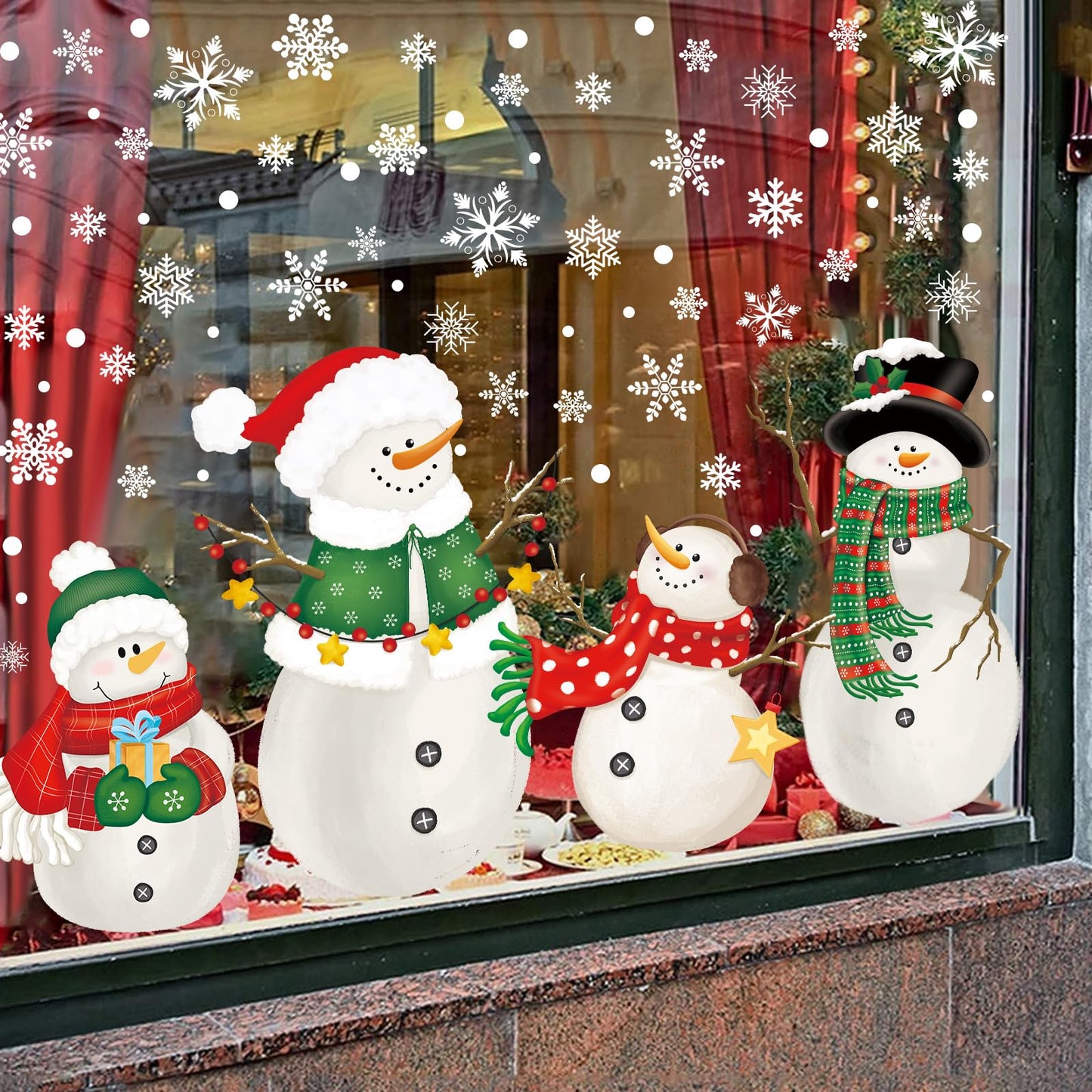 128 PCS Large Christmas Window Clings Snowman Snowflake Stcikers for Christmas Window Decorations