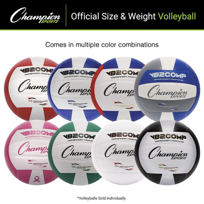 Champion Sports VB Pro Comp Indoor Volleyball – Official Size, Soft-Touch Composite Leather, White