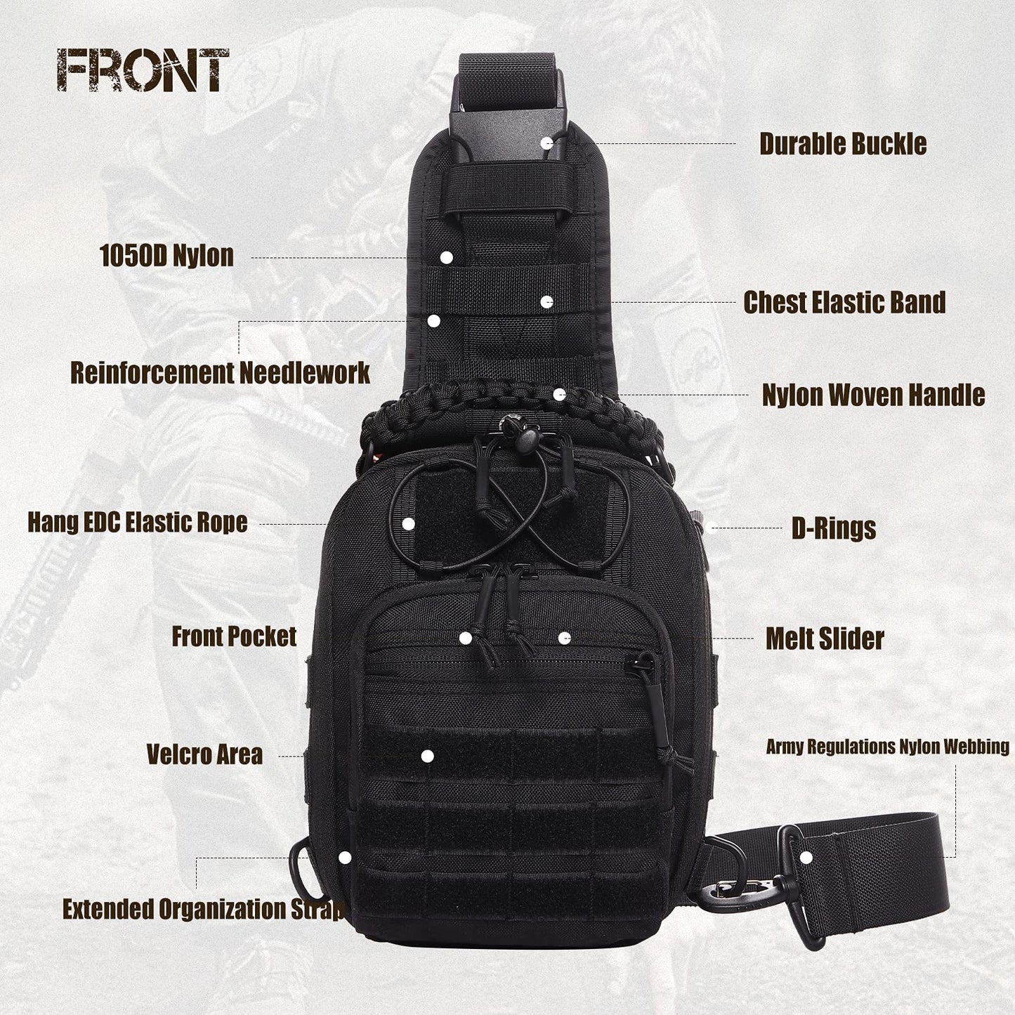 ANTARCTICA Tactical Sling Pack Military Shoulder Bag Molle Assault Range Bag Backpack 1050D