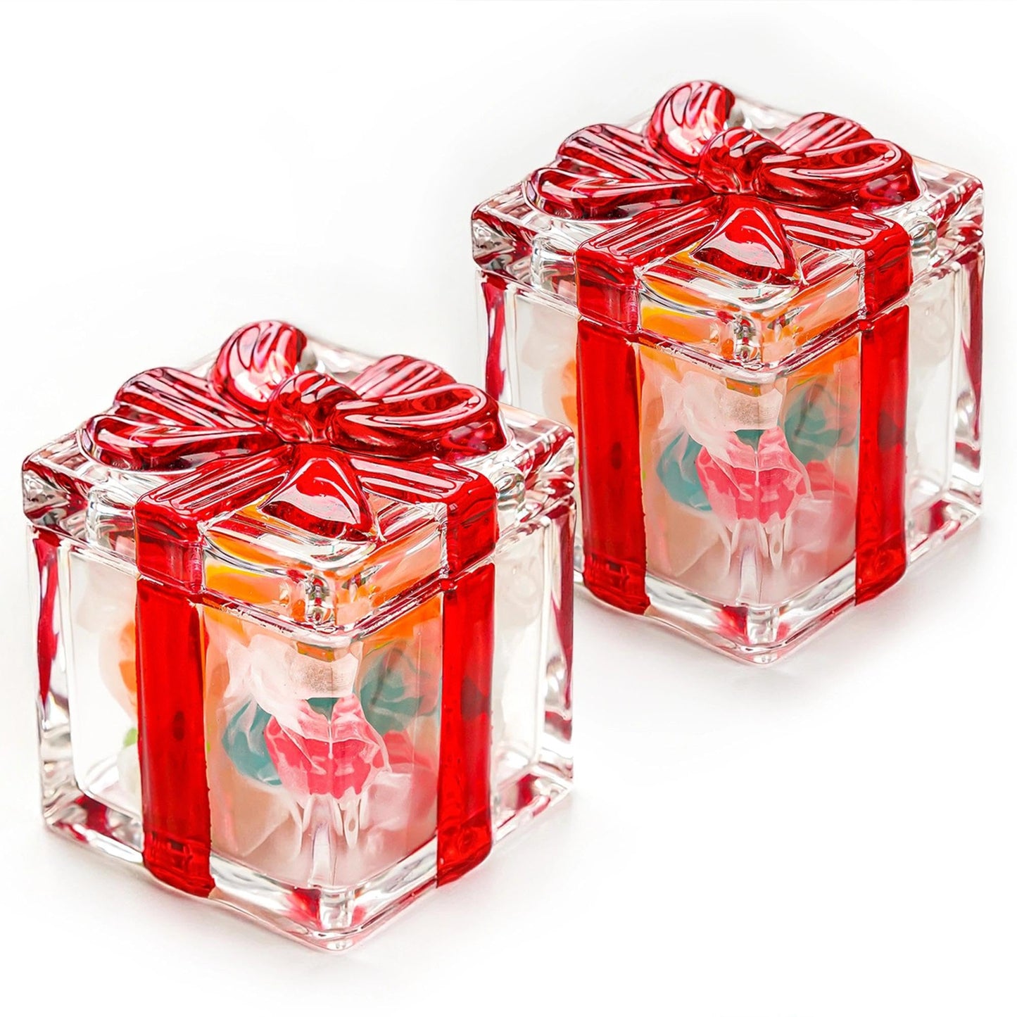 kanpura 2 Pcs Christmas Candy Jar with Lid 2.6" Red Square Crystal Candy Dishes for Xmas Peppermint Party