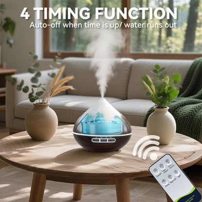 Essential Oil Diffuser for Home 500ML, Ultrasonic Large Diffuser Oil Machine with Remote Control, Aromatherapy Diffusers for Home Office Room, Aroma Diffuser with 14 Color LED & 2 Mist Mode, Brown
