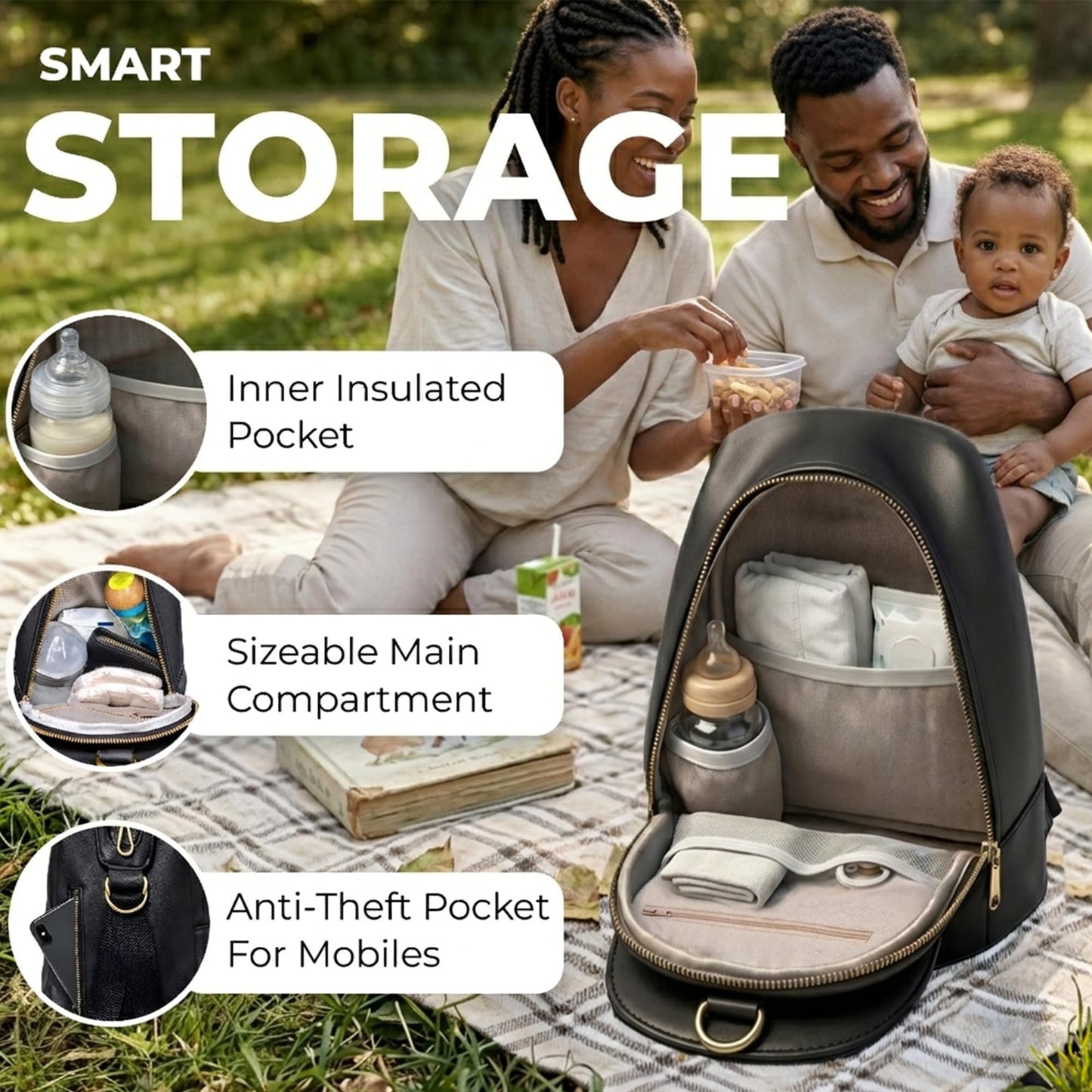 Do Love Handmade Mini Diaper Bag Backpack for Moms | Small Diaper Backpack with Crossbody Strap | Vegan Leather & Gold Hardware | Insulated Bottle Pocket | Black