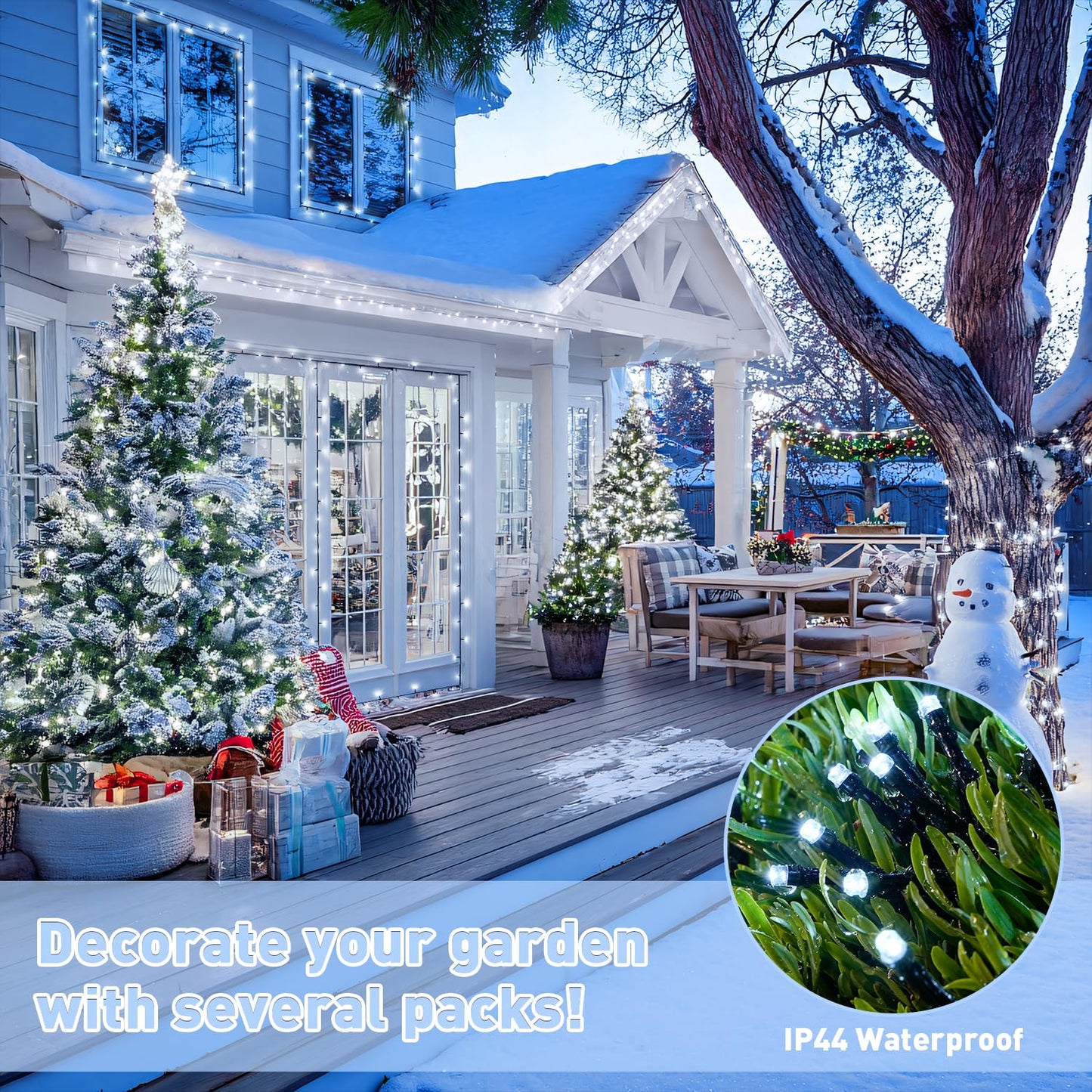JMEXSUSS White Christmas Lights Outdoor Waterproof, Each 33 FT Battery Operated String Lights with Remote, 2 Pack 100 LED Christmas Tree Lights Indoor Outdoor for Party Garden Porch Yard Decor