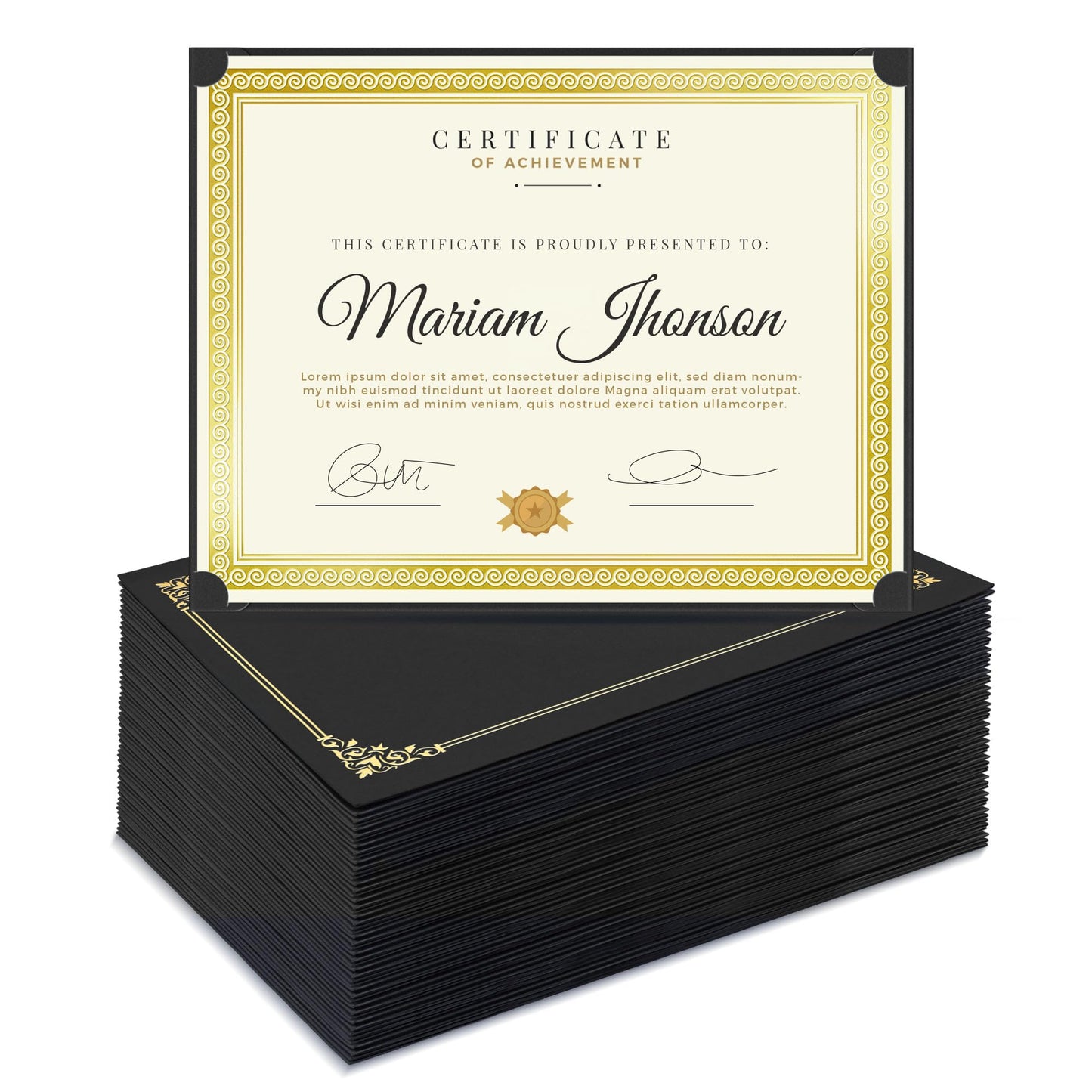 SUNEE Single Sided Certificate Holders, 50 Packs Black Diploma Holders, Certificate Covers with Gold Foil Border for Letter Size 8.5 x 11 Certificate Paper, Cardstock, Award, Graduation, Documents