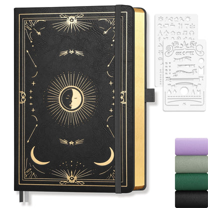 LOAPEM Dotted Journal for Women Men, 192 Pages A5 Notebook Journal, Hardcover Notebook with 100Gsm Thick Pages, Leather Note Book for Writing, Travel, Business, Office, Prayer 5.7 x 8.3,Black