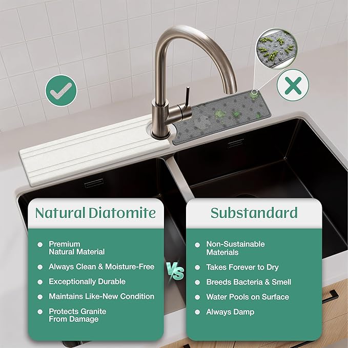 Stone Faucet Mat for Kitchen Sink Splash Guard 23.6" x 3.9"