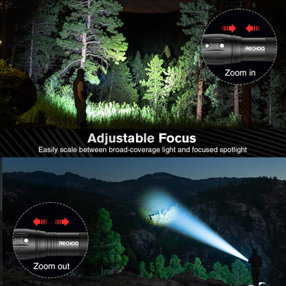 RECHOO LED Flashlight 2 Pack, Tactical Flashlights High Lumens with 3 Modes, Pocket Small Flash Light, Waterproof Zoomable Flashlights for Home Emergency, Camping Essentials (Battery Included)