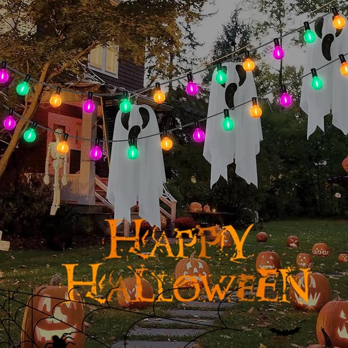 25FT G40 LED Outdoor Halloween String Lights, Orange Purple and Green Halloween Decoration Lights with 25 Globe LED Bulbs, UL Listed Hanging String Lights for Holiday Porch Garden Patio