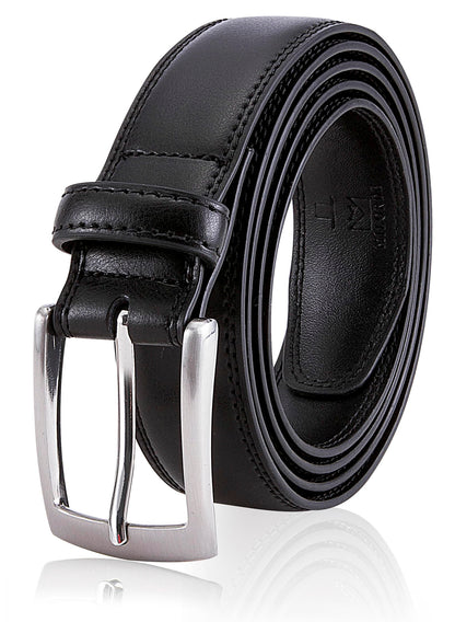 MILORDE Leather Black Belt, Fashion & Classic Design for Dress and Causal (Size 46 (Waist 44), Basic Black)