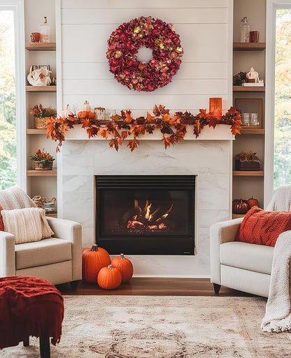 Fall Wreaths for Front Door, 24 inch Fall Hydrangea Wreaths for Front Door Outside Large Artificial Autumn Floral Wreath for Thanksgiving Harvest Christmas Wall Mantel Porch Indoor Outdoor Decor