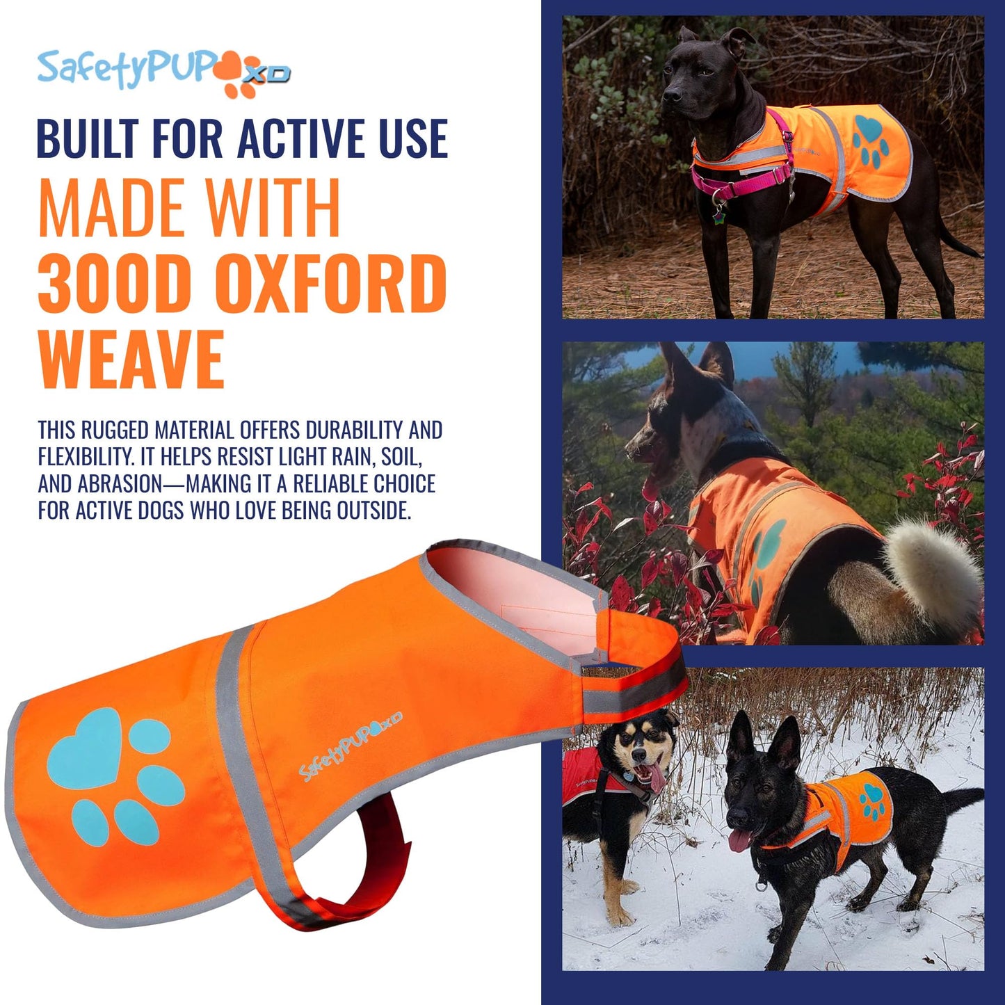Blaze Orange Reflective Dog Vest, High Visibility in Woods & Hunting Areas
