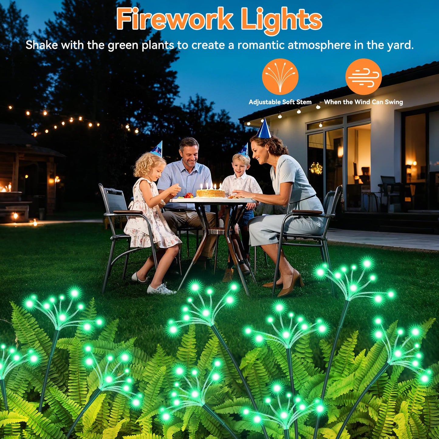 Solar Garden Lights 2 Pack Waterproof Solar Swaying Starburst Light Outdoor Lights for Yard Patio Walkway Pathway Party Wedding Christmas Decoration, Green