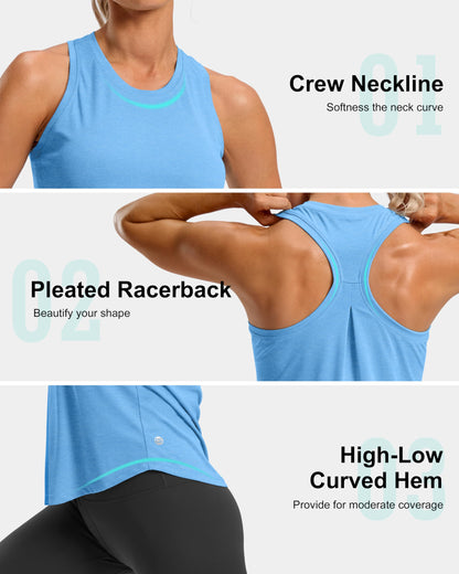 G Gradual Women's Workout Tank Tops Racerback Athletic Yoga Tops Loose Fit Sleeveless Running Gym Sports Shirts for Women(Sky Blue Heather,S)